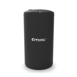 Tanque vertical marca CITIJAL de 2,500 litros de capacidad, color negro