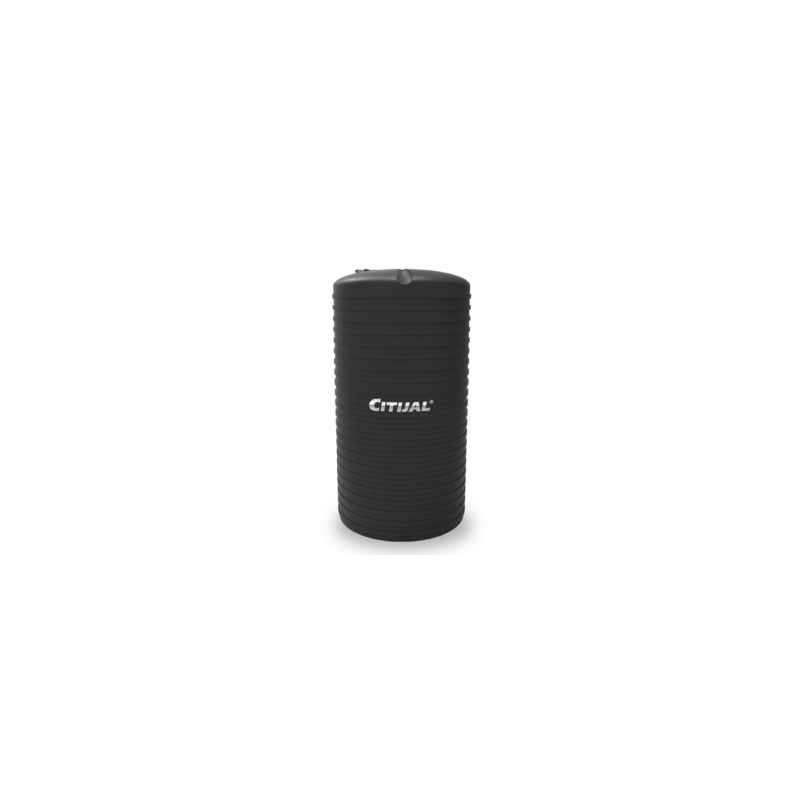 Tanque vertical marca CITIJAL de 2,500 litros de capacidad, color negro